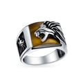 thumbnail image 1 of Bling Jewelry Mens Mens Silver Ring with Black Onyx and Tiger Eye Lion Head Handmade in Turkey, 1 of 6
