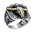 thumbnail image 1 of Bling Jewelry Mens Mens Silver Ring Brown Tiger Eye & Black Onyx Gemstone Western Longhorn Design, 1 of 5
