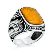 Bling Jewelry Mens Mens Tiger Eye Equestrian Horse Signet Statement Ring .925 Sterling Silver