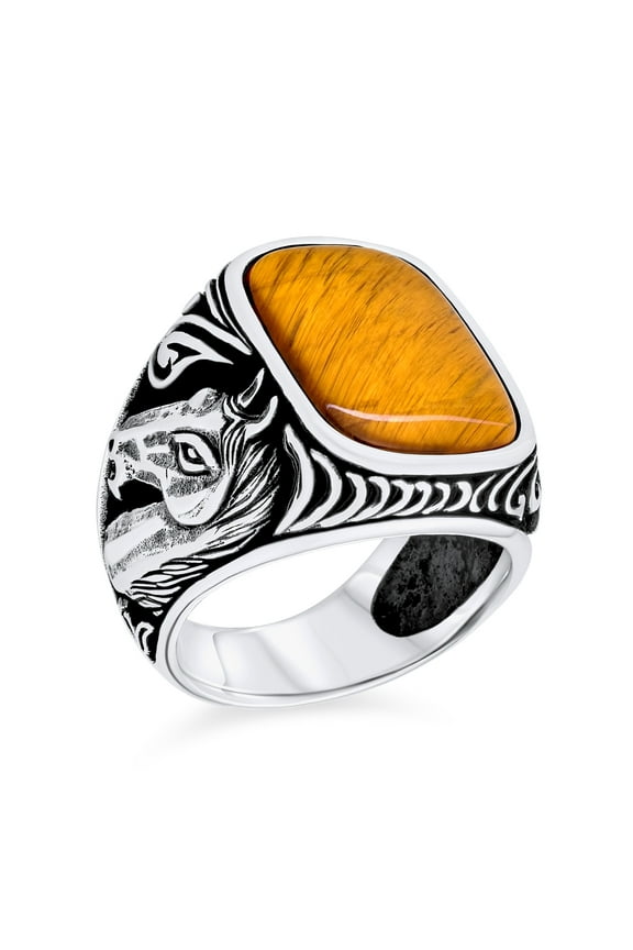 Mens Mens Silver Ring Large Brown Tiger Eye and Black Onyx Gemstones Handmade Turkey