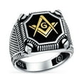 thumbnail image 1 of Bling Jewelry Mens Black Large Compass Freemason Masonic Signet Ring Solid .925 Sterling Silver, 1 of 5