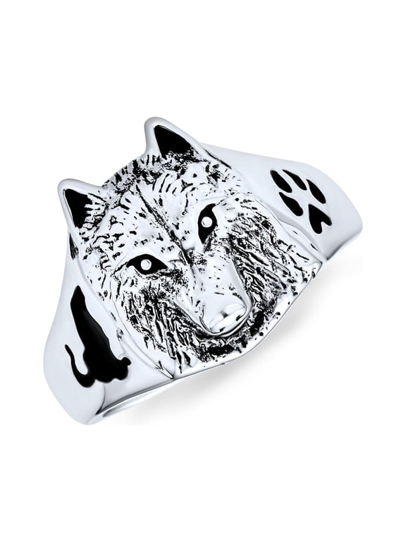 Mens Men's Viking Warrior Animal Wolf Signet Statement Ring 925 Sterling Silver