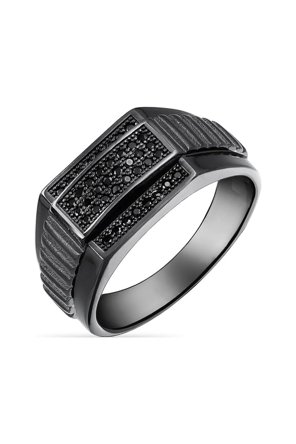 Mens Micro Rectangle Black CZ Statement Ring Sterling Silver Signet