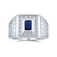 thumbnail image 1 of Bling Jewelry Mens Black Emerald Cut CZ Statement Ring for Men – Brick Pattern Sterling Silver Band, 1 of 5
