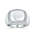 thumbnail image 1 of Bling Jewelry Mens Mens Stainless Steel CZ Micro Pave Engravable Monogram Halo Signet Ring, 1 of 4