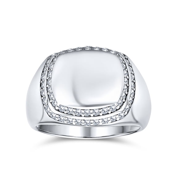 Bling Jewelry Mens Mens Stainless Steel CZ Micro Pave Engravable Monogram Halo Signet Ring