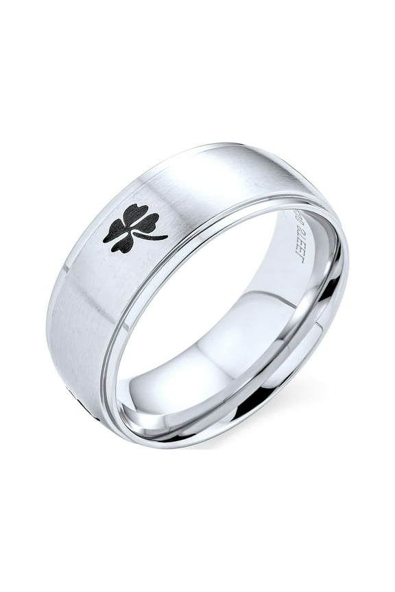 Mens Celtic Shamrock Clover Band Ring Matte Finish Stainless Steel 8MM