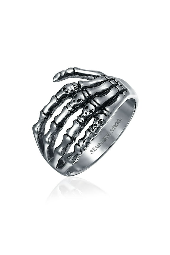 Mens Goth Biker Wrap Skelton Hand Band Ring Stainless Steel