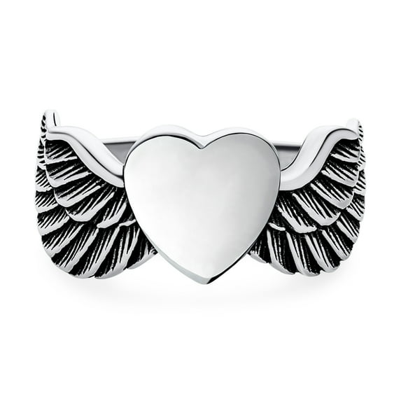 Bling Jewelry Mens Mens Stainless Steel Heart Angel Wing Feather Band Ring Unisex Monogram Initials
