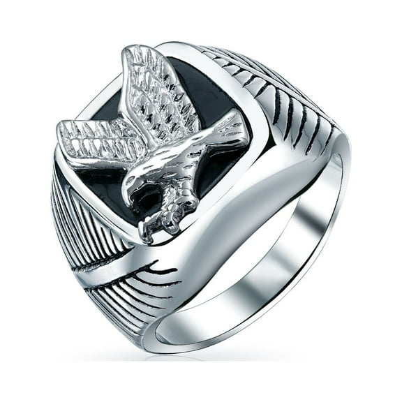 Bling Jewelry Mens Mens Stainless Steel Large Square Black Patriotic Eagle Signet Ring Silver Tone