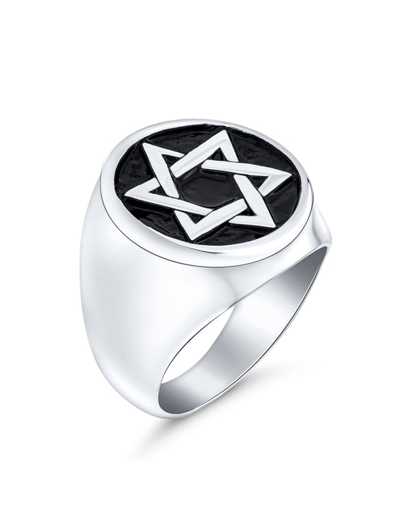 Mens Religious Judaic Jewelry Star of David Signet Ring Silver Stainless Steel