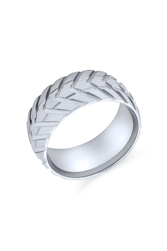 Mens Mechanic Car Racer Tire Tread Band Ring Matte Brushed Finish Stainless Steel