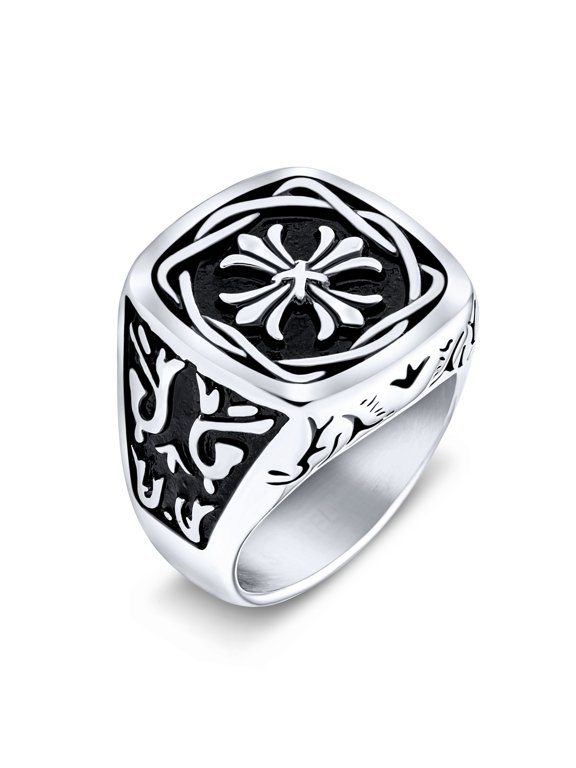 Mens Large Medieval Viking Maltase Cross Square Signet Band Ring Stainless Steel