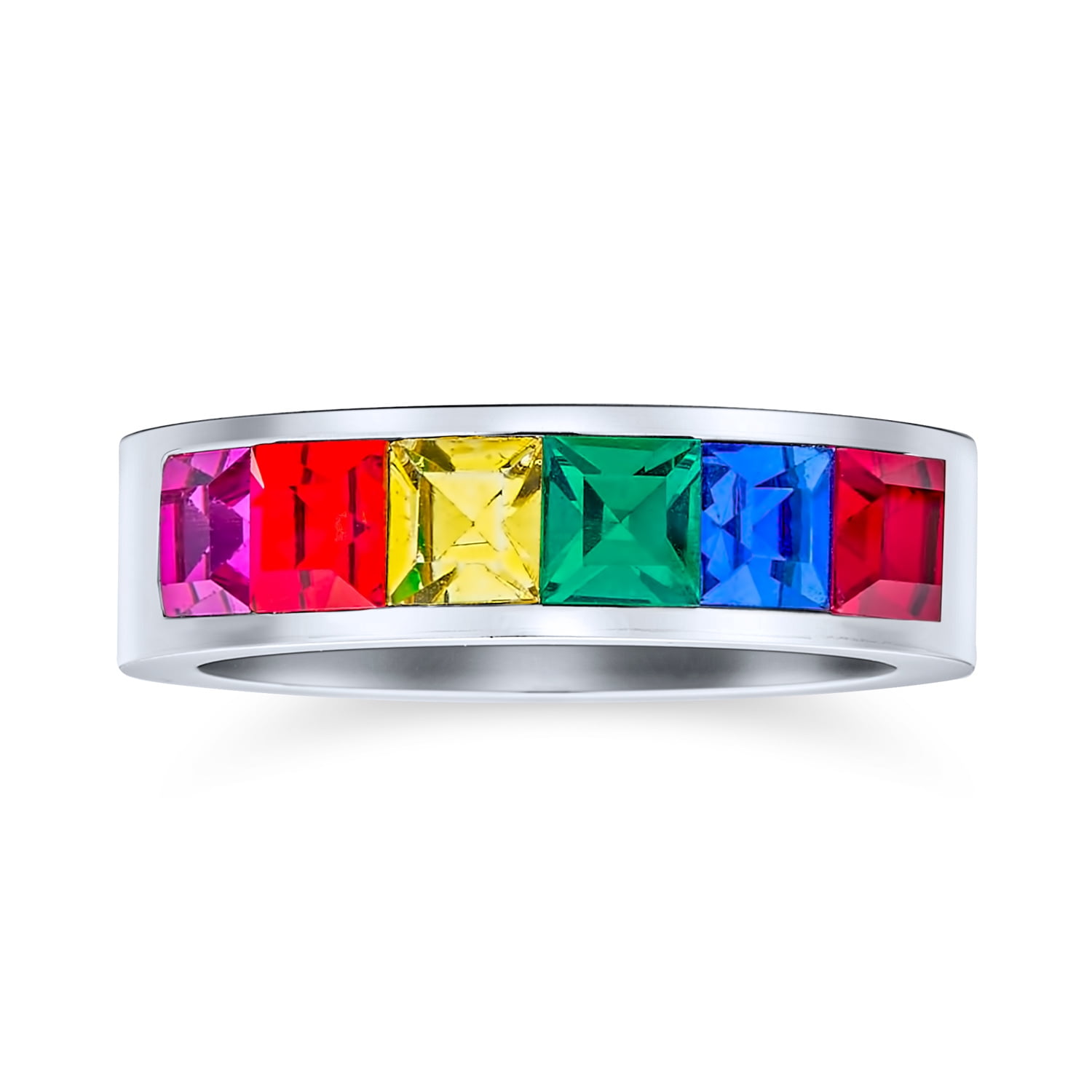 Bling Jewelry Mens Mens Stainless Steel Rainbow Ring Wedding Band