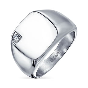 Bling Jewelry Mens Men's Square Monogram Style Signet Ring Statement Stainless Steel CZ Accent