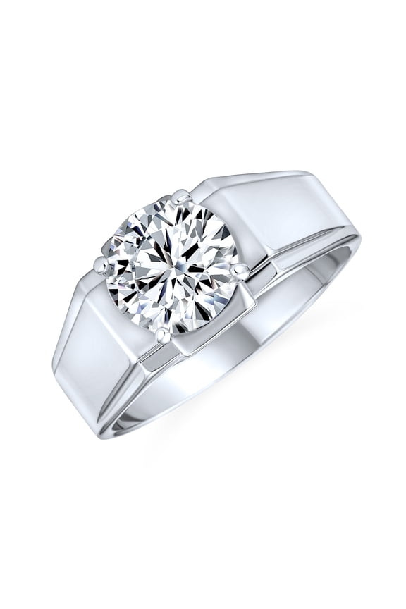Mens Men's Large 6CTW Solitaire CZ Statement Ring Wide Band Silver Plated
