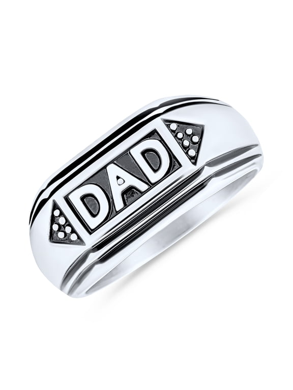 Mens Large Word DAD Statement Signet Band Ring Black Stainless Steel