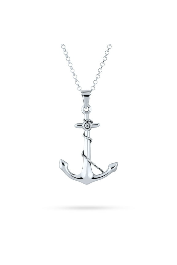 Mens Nautical Sailor Ship Anchor Pendant Necklace in Sterling Silver 1.5 Inch Unisex