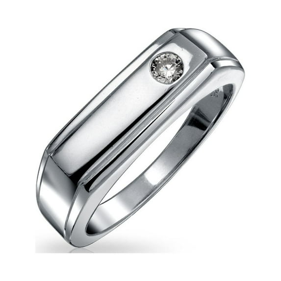 Bling Jewelry Mens Pave CZ Mens Stainless Steel Rectangle Signet Wedding Band Ring