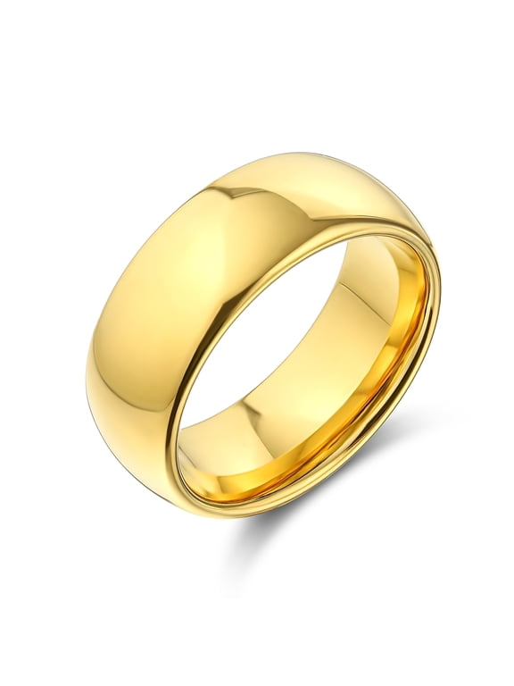 Mens Plain Wedding Band Ring Gold Tone Titanium Comfort Fit 8MM
