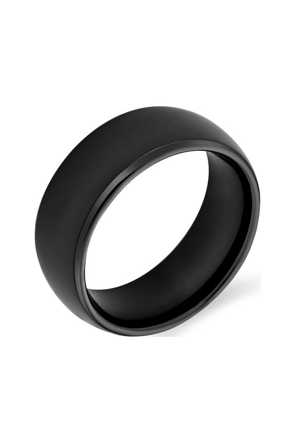 Mens Plain Dome Black Titanium Wedding Band for Men - Comfort Fit Titanium Ring