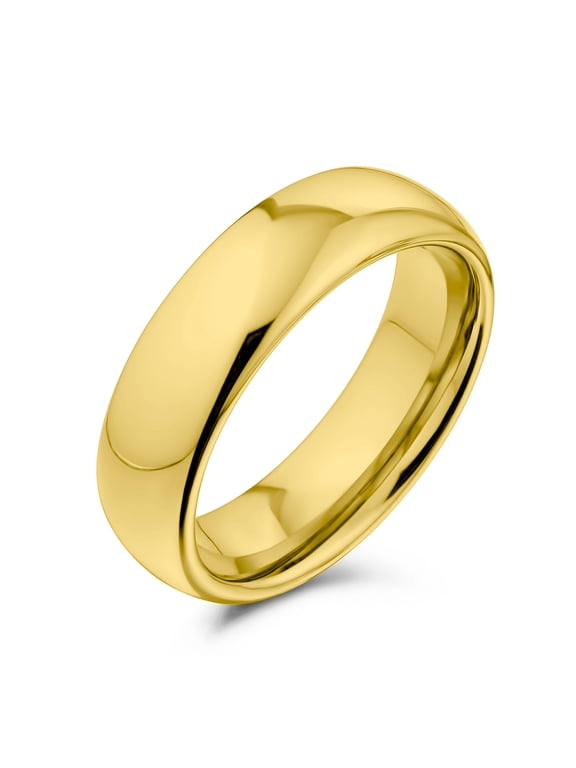 Mens Classic Dome Wedding Band Ring Gold Tone Titanium Comfort 6MM