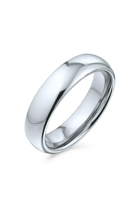 Mens Plain Dome Titanium Wedding Band for Men Comfort Fit Silver Tone Polished Ring
