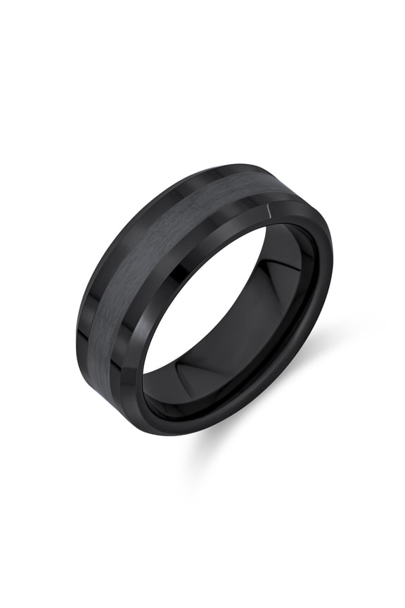 Mens Plain Titanium Wedding Band Ring Beveled Gunmetal Black Plated 8MM