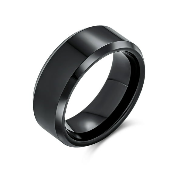 Bling Jewelry Mens Beveled Edge Gunmetal Black Silver Titanium Wedding Band Ring Comfort Fit 8MM