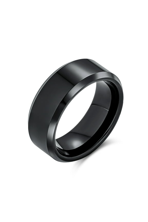 Mens Beveled Edge Gunmetal Black Silver Titanium Wedding Band Ring Comfort Fit 8MM