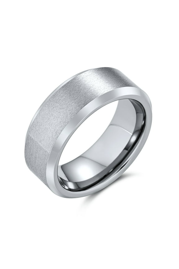 Mens 8MM Titanium Wedding Band Ring Beveled Edge Matte Brushed Finish Comfort Fit