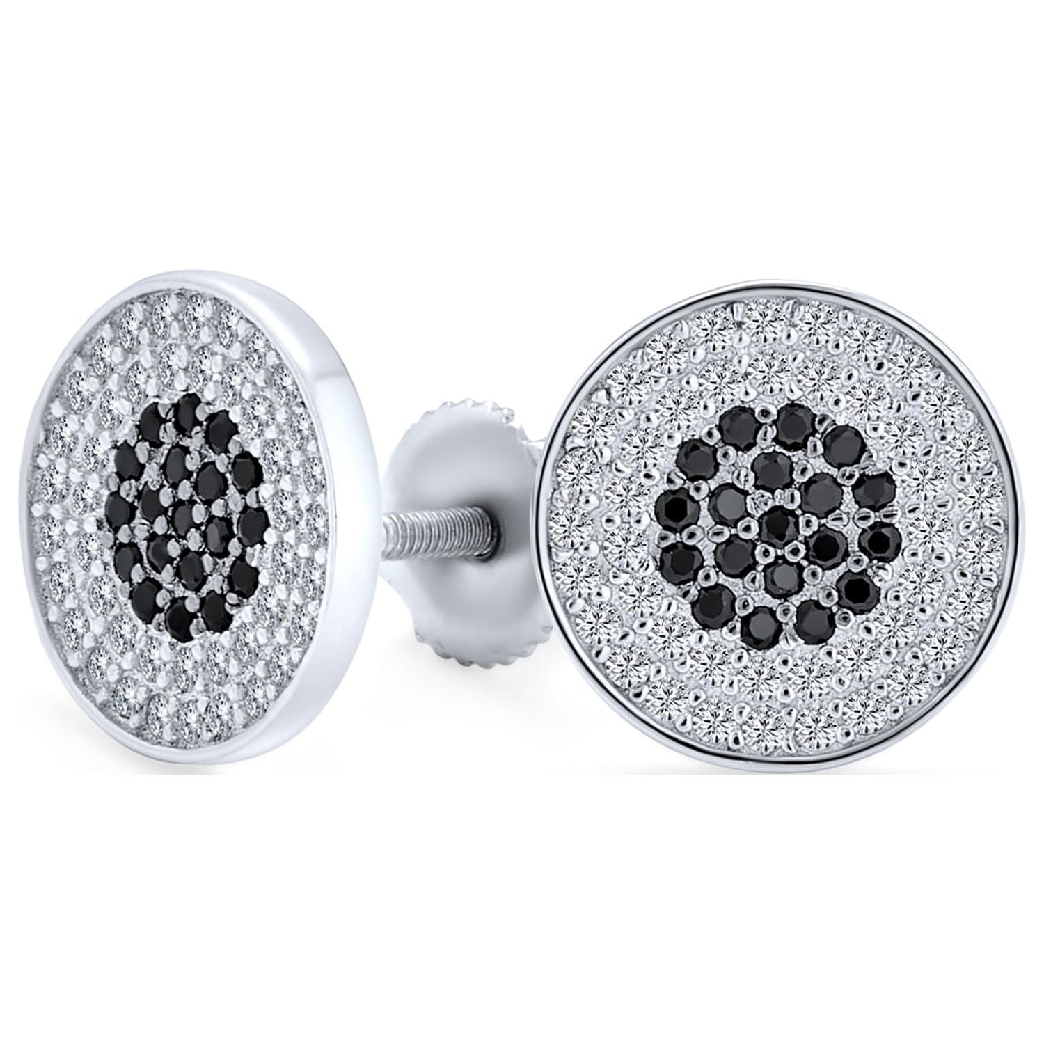 Bling Jewelry Mens Precision Target 11MM Black White CZ Stud