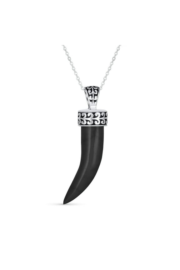 Mens Protection Tooth Amulet Pendant Necklace with Howlite Onyx and Turquoise Gems