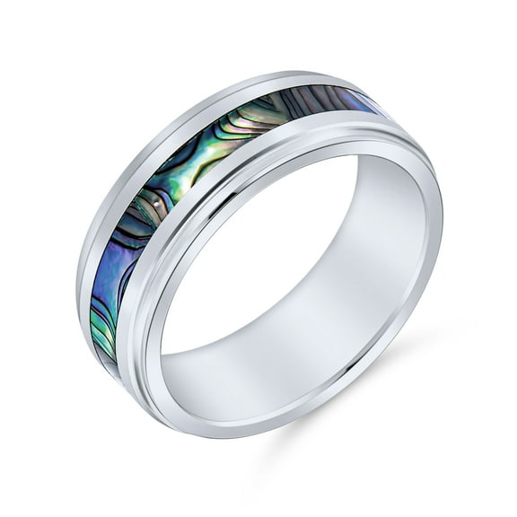 Bling Jewelry Mens Rainbow Abalone Inlay Titanium Wedding Band Ring for Men - Comfort Fit