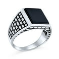thumbnail image 1 of Bling Jewelry Mens Retro Classic Mens Silver Ring with Black Onyx Gemstone Rectangle Signet Design, 1 of 4