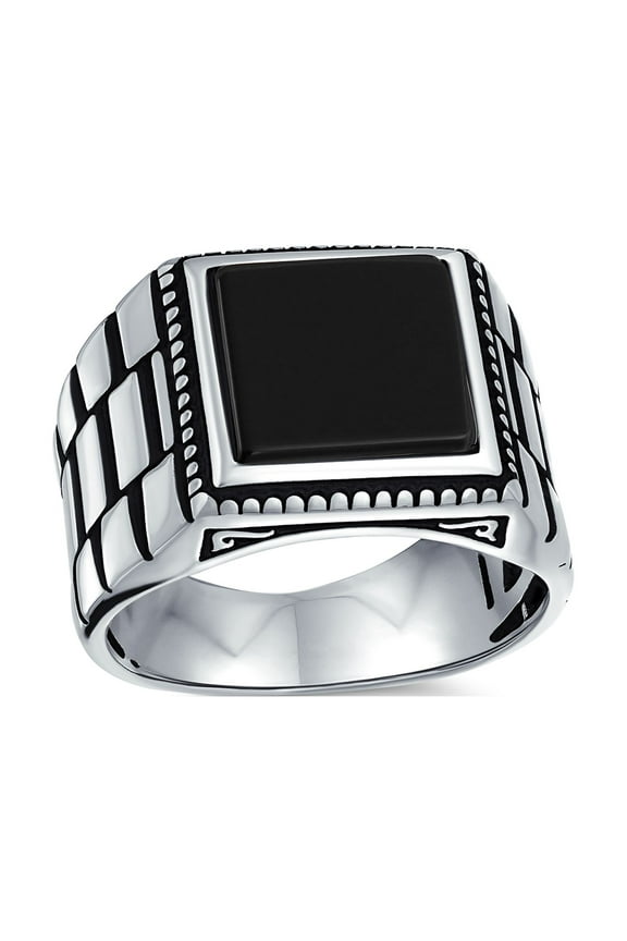 Mens Retro Mens Silver Ring with Black Onyx and Red Agate Gemstone Handmade in Turkey