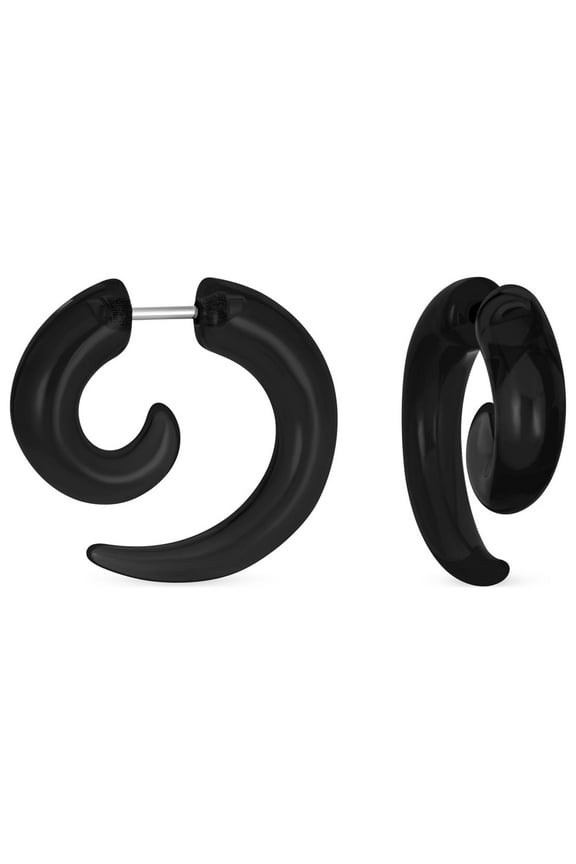 Mens Round Black Swirl Spiral Tribal Ear Plug Taper Earrings Acrylic Resin Steel