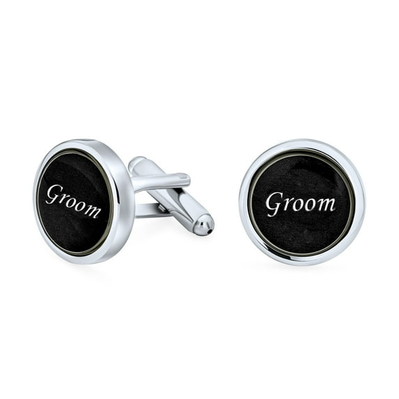 Bling Jewelry Mens Round Black White Words BEST MAN GROOM Shirt Cufflink for Men Wedding Gift