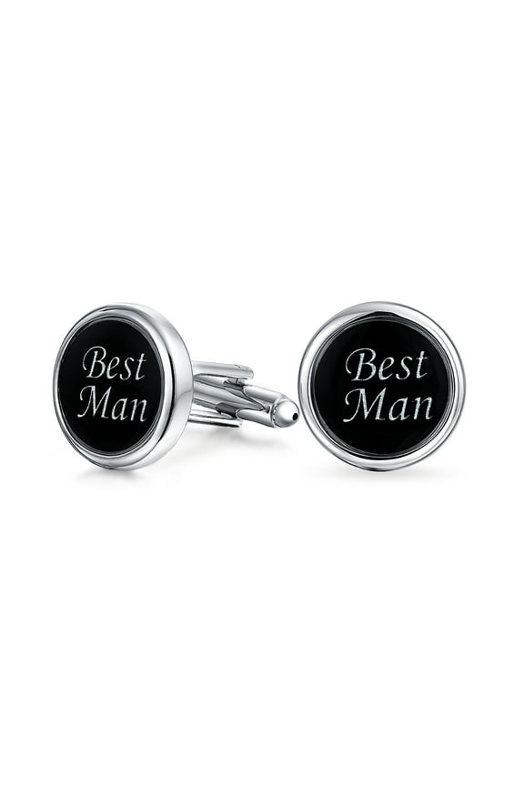 Mens Round Black White Words BEST MAN GROOM Shirt Cufflink for Men Wedding Gift