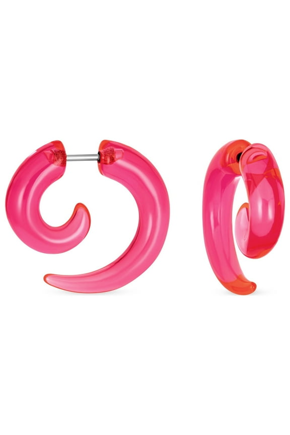 Mens Round Pink Swirl Spiral Tribal Ear Plug Taper Earrings Acrylic Resin Steel