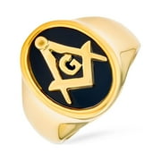 Bling Jewelry Mens Secret Society Black Oval Masonic Signet Ring Gold Tone Stainless Steel