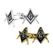 Bling Jewelry Mens Freemasons Compass Masonic Cufflinks Silver Gold Tone Stainless Steel Set-2