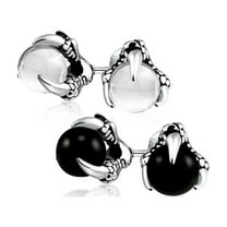 Bling Jewelry Mens Set of 2 Gothic   Dragon Claw Black White Ball Stud Earrings