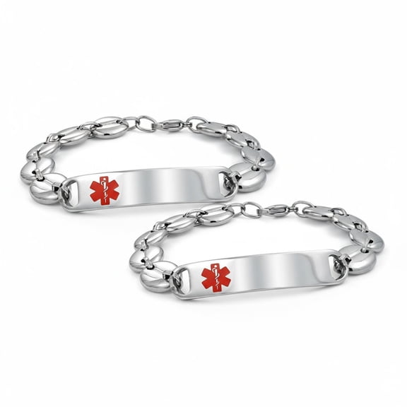 Bling Jewelry Mens Men's Medical ID Bracelet Set Two Identification Tag Mariner Chain Silver Tone Stainless Steel