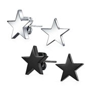 Bling Jewelry Mens Patriotic Star Stud Earrings Black & Silver Tone Stainless Steel 2 Set