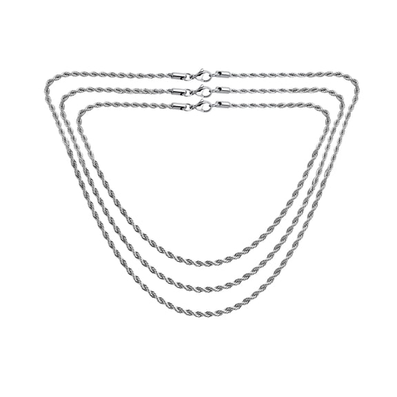 Bling Jewelry Mens Set of 3 Classic Rope Chain Necklace Stainless 18 20 24 Inch