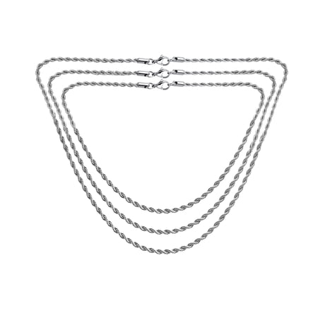 Bling Jewelry Mens Set of 3 Classic Rope Chain Necklace Stainless 18 20 24 Inch
