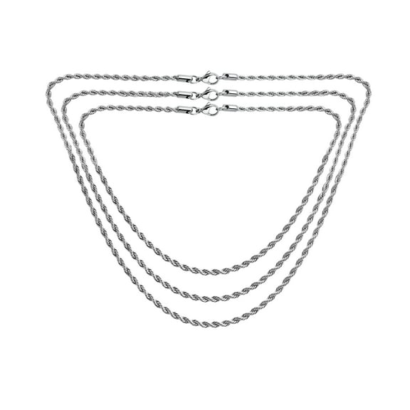 Bling Jewelry Mens Set of 3 Classic Rope Chain Necklace Stainless 18 20 24 Inch