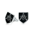 thumbnail image 1 of Bling Jewelry Mens Shield Freemasons Compass Symbol Shirt Cufflink Black Enamel Silver Tone Steel, 1 of 4