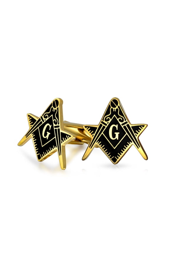 Mens Freemasons Compass Shield Masonic Cufflinks Gold Plated Stainless Steel